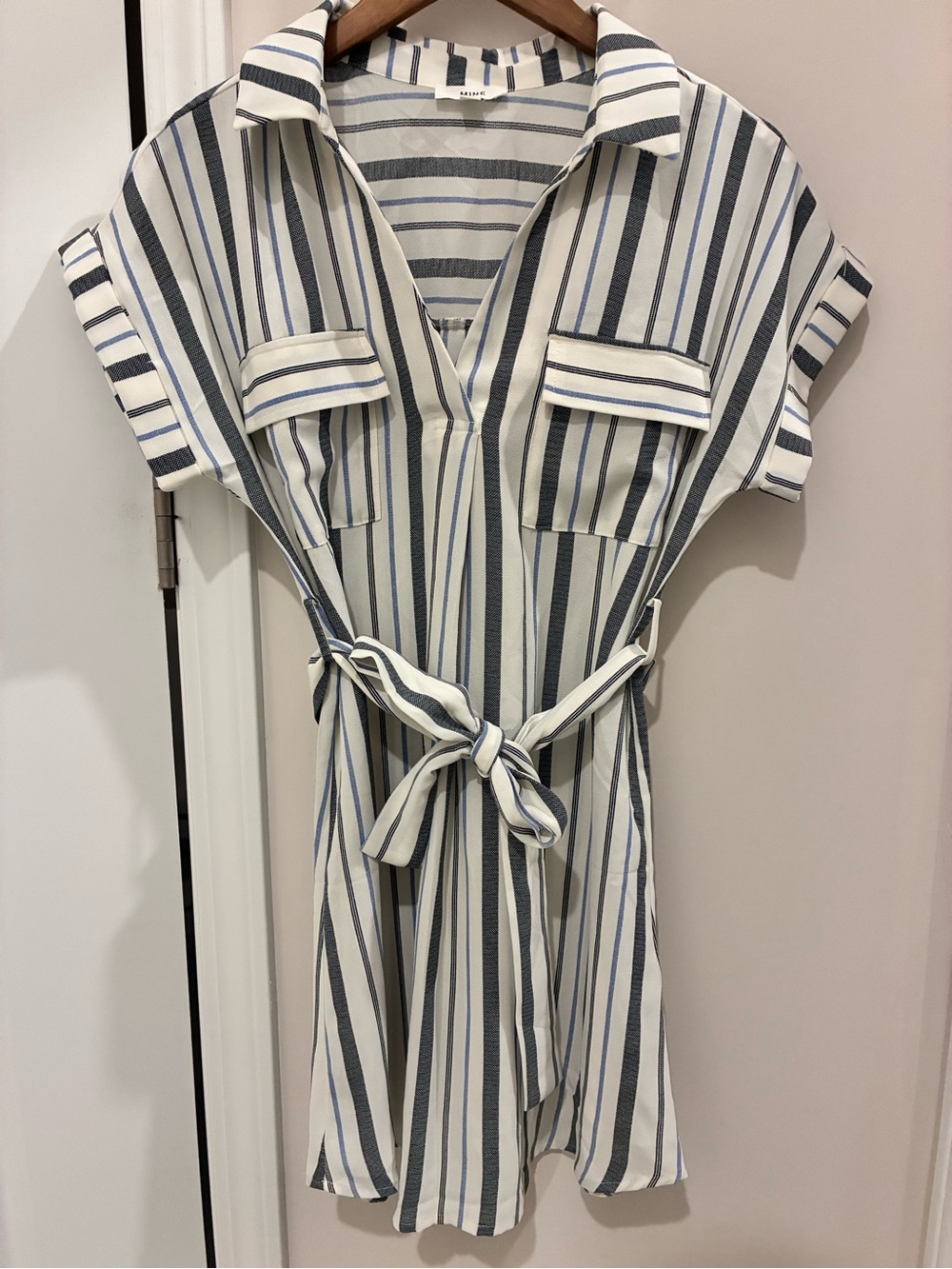 Collared Shirt Dress with Navy & Gray Stripes